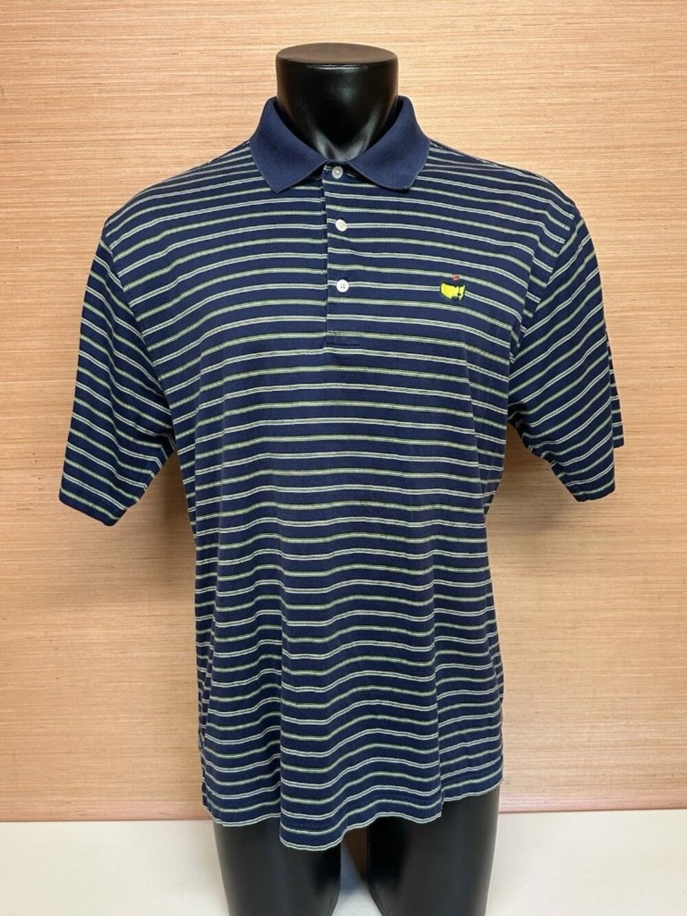 Masters Logo Augusta National Blue Striped Amen Corner Polo Golf Shirt Sz Large